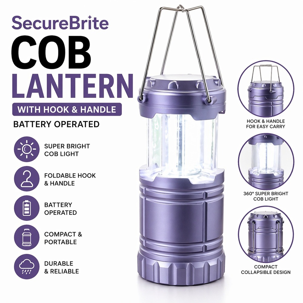 SecureBrite Large COB Lantern Purple Battery Operated Collapsible LED Work Light
